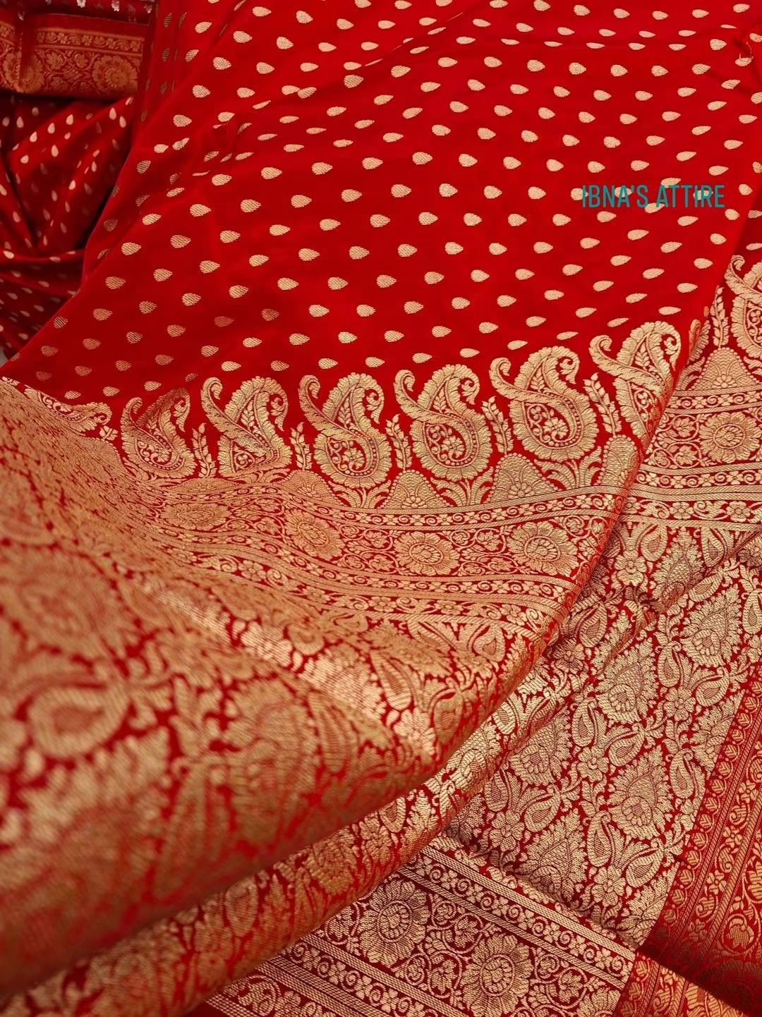 Red Banarasi Katan Silk Saree | Super Soft Mashru Satin Dual Tone with Golden Zari Booti & Blouse Piece