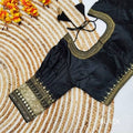 Ready-to-Wear Boutique Special Jasmin Silk Blouse with Sequence Embroidery, Puff Elbow Sleeves in Black (Size-38)-(Free Size Alteration From 36 to 40 Size)