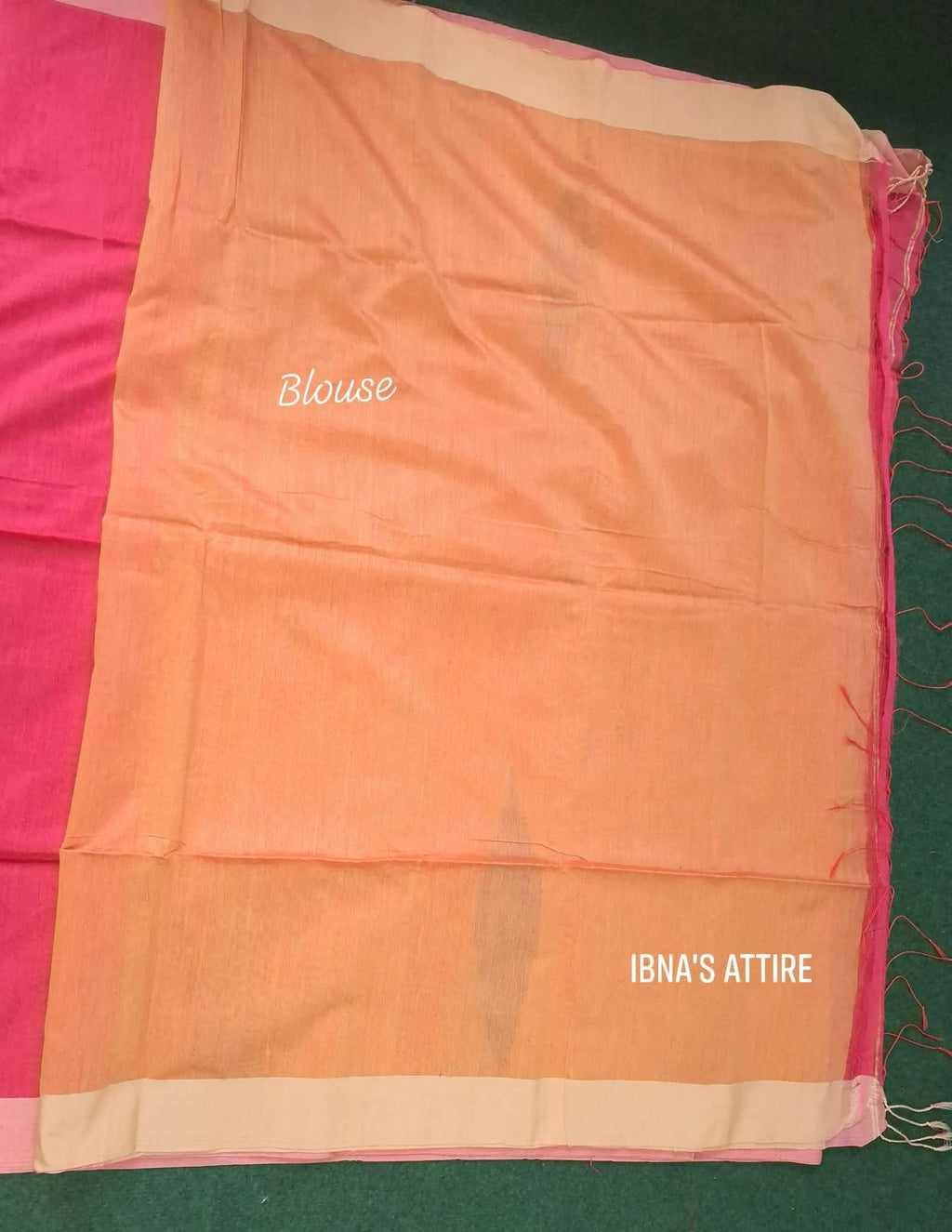 Pure Khaddi Cotton Handloom Saree | Dual-Tone Coral Pink & Ochre Yellow Handwoven Saree with Contrast Blouse Piece