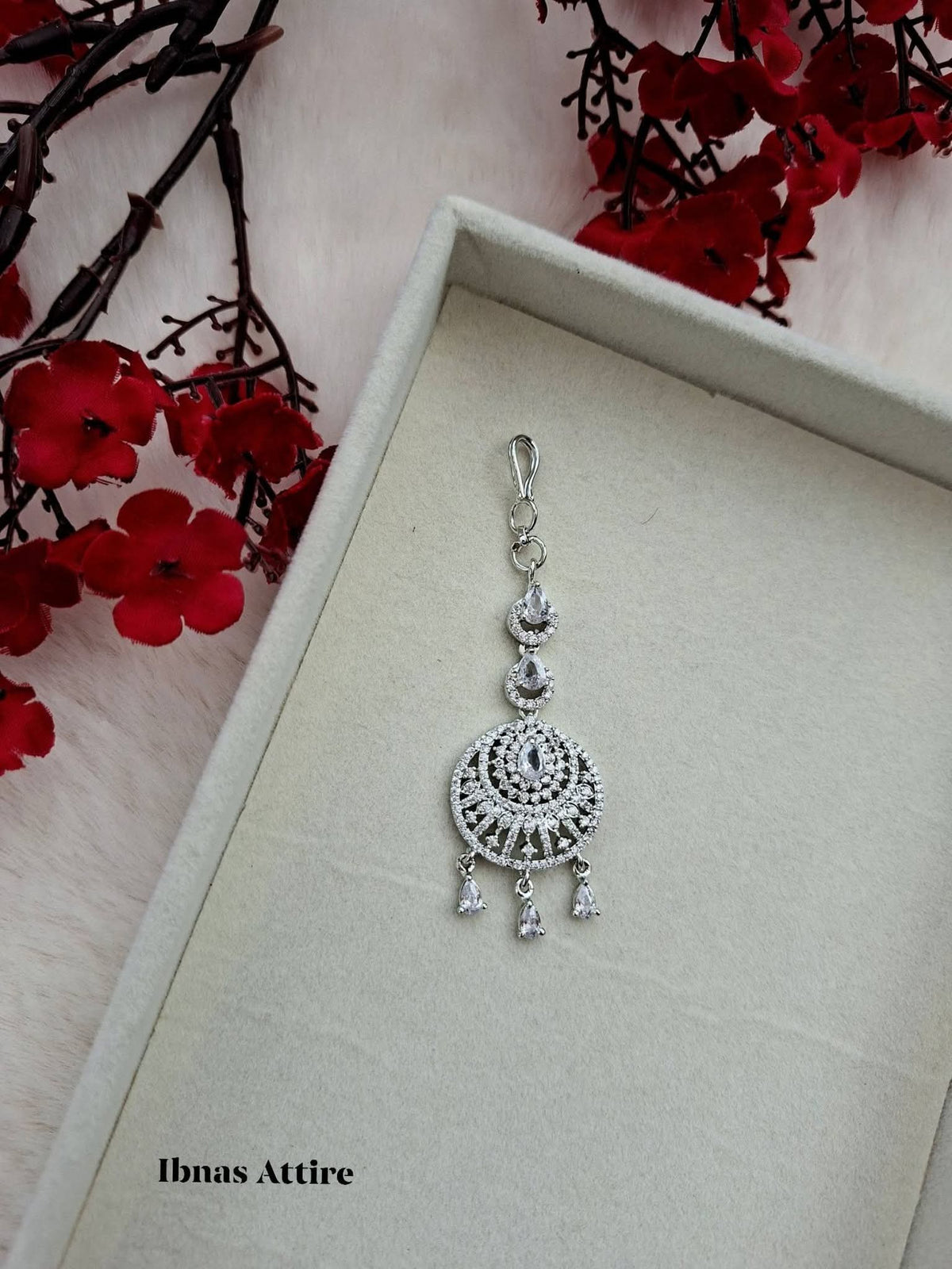 American Diamond Maang Tikka | Silver Finish Designer Headpiece