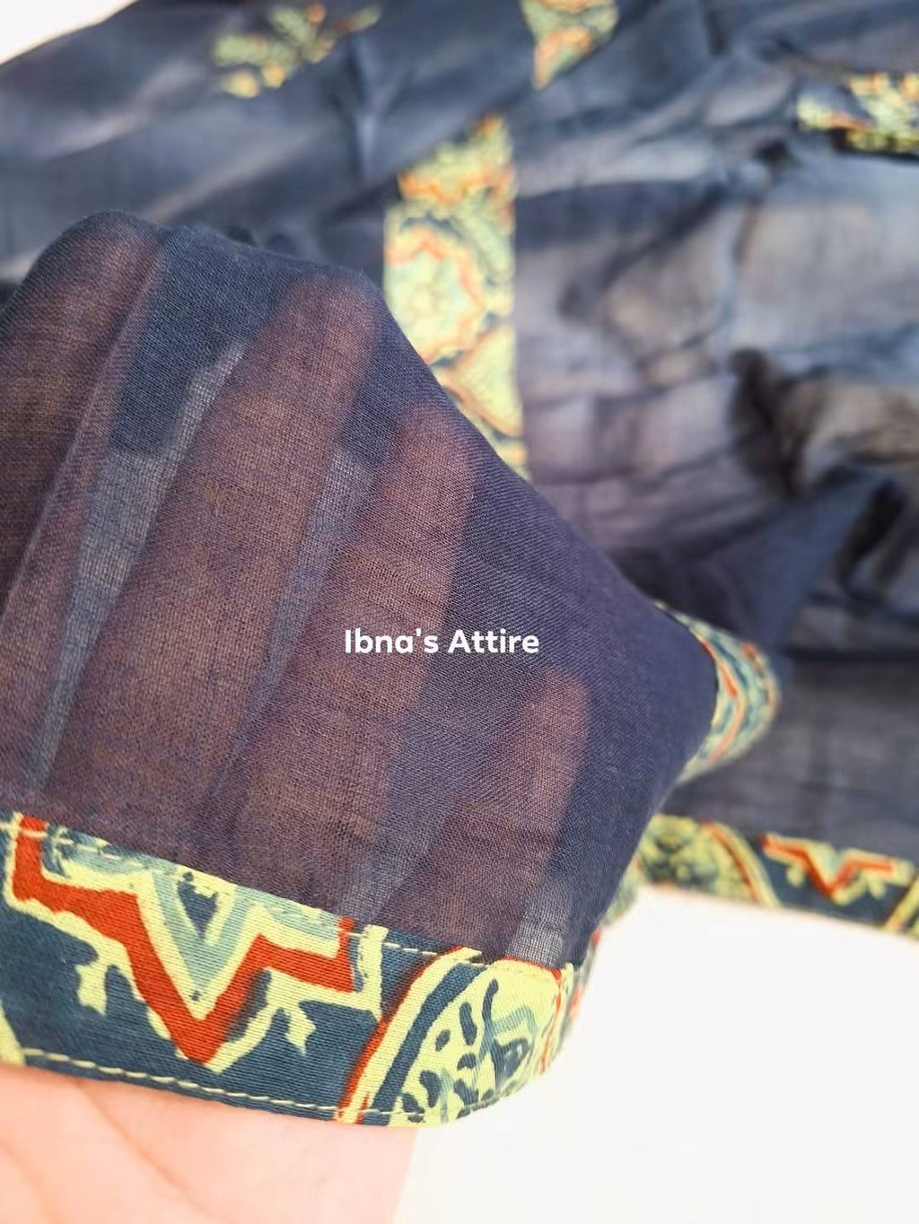Pure Soft Cotton Ajrak Printed 3-Piece Suit with Applique Work - Green Kurti and Matching Cotton Pant & Dupatta (Size- 46)