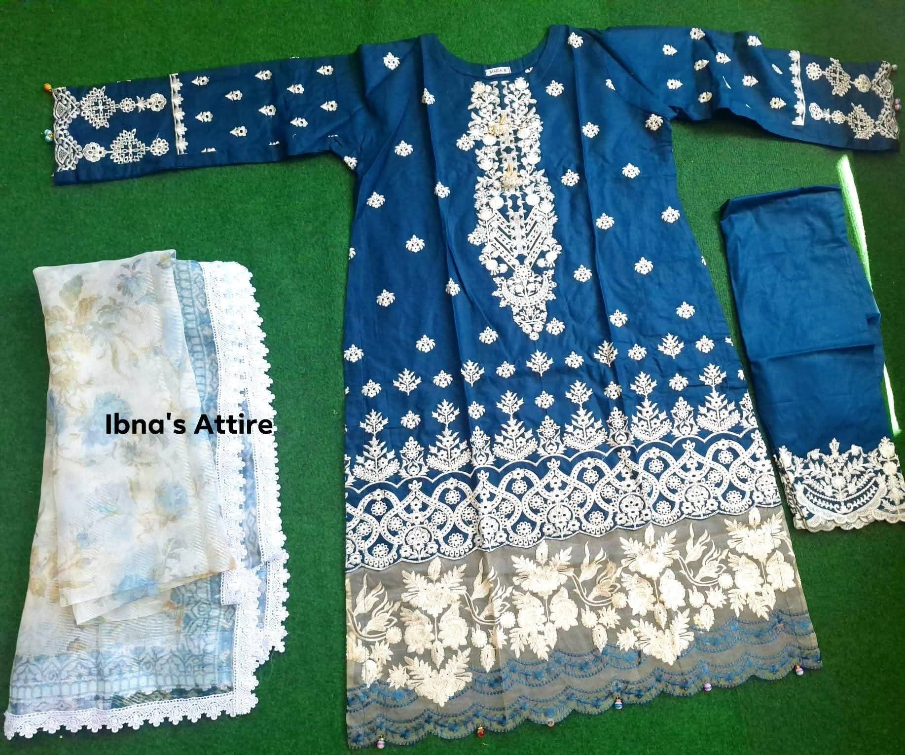 Premium Teal Blue Pakistani Pure Cotton Three-Piece Suit