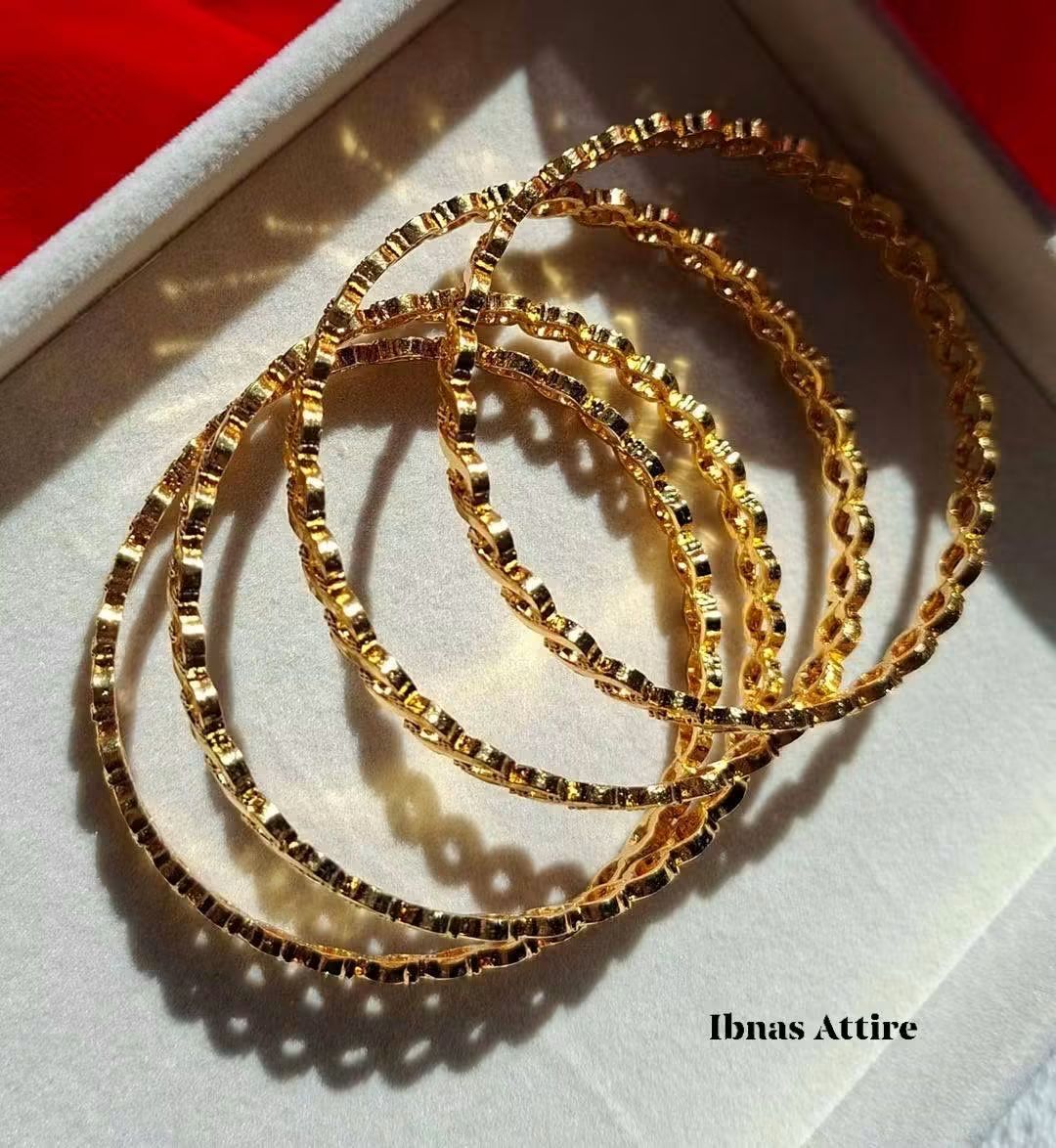 Gold Plated Traditional Interlocking Wave Bangles | 4-Piece Set (Size 2.6)