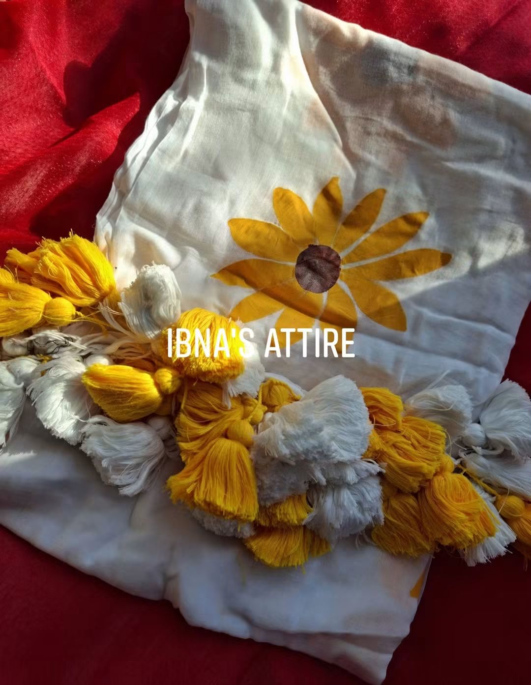 Handwoven Mulmul Cotton Saree with Sunflower Hand Paint and Tassel Accents (No Blouse Piece)