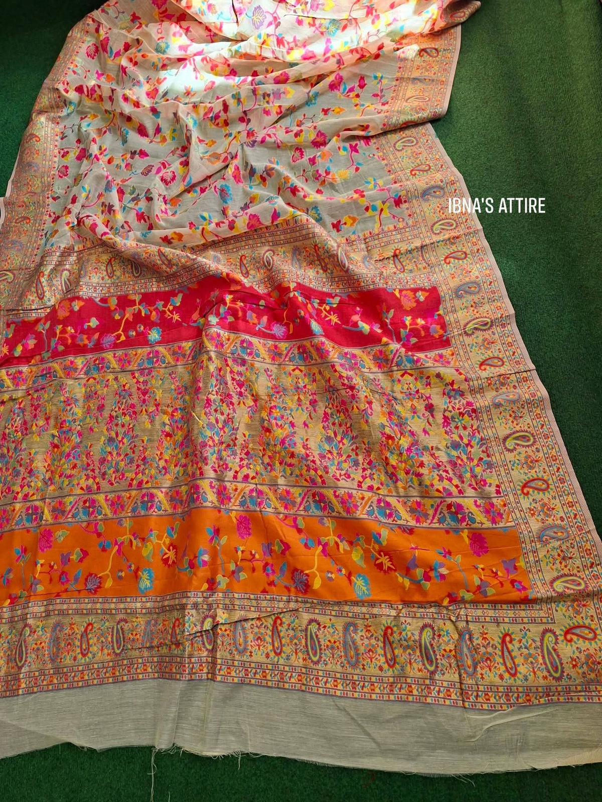Kashmiri Pashmina All-Over Multicolor Thread Woven Saree with Blouse Piece