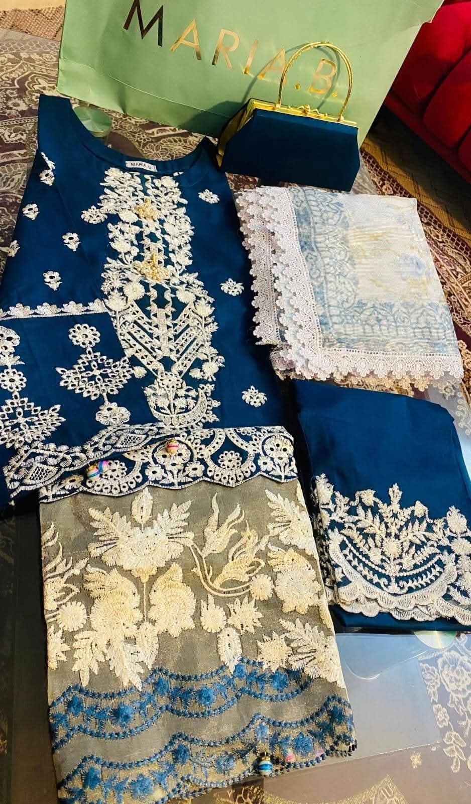 Premium Teal Blue Pakistani Pure Cotton Three-Piece Suit
