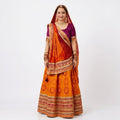 A woman modeling a traditional Premium heavy Dolla silk saree on a white background.