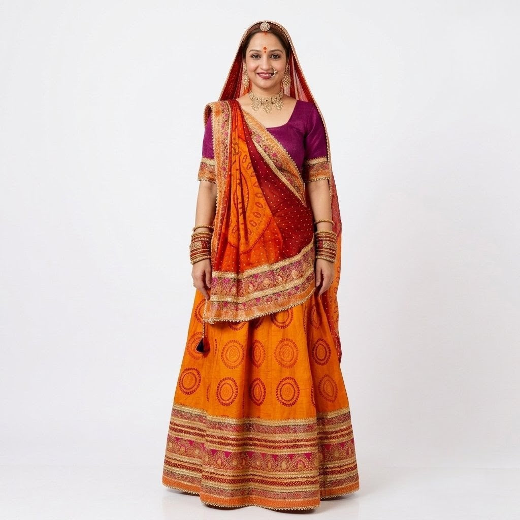 A woman modeling a traditional Premium heavy Dolla silk saree on a white background.
