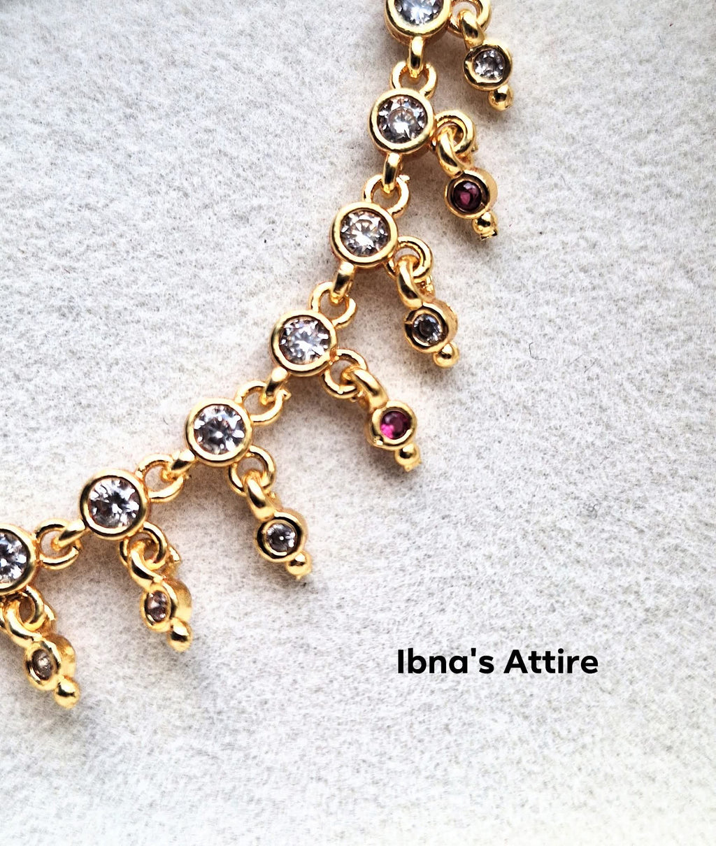 Exquisite Gold Finish CZ Stone Nath with Hair Chain