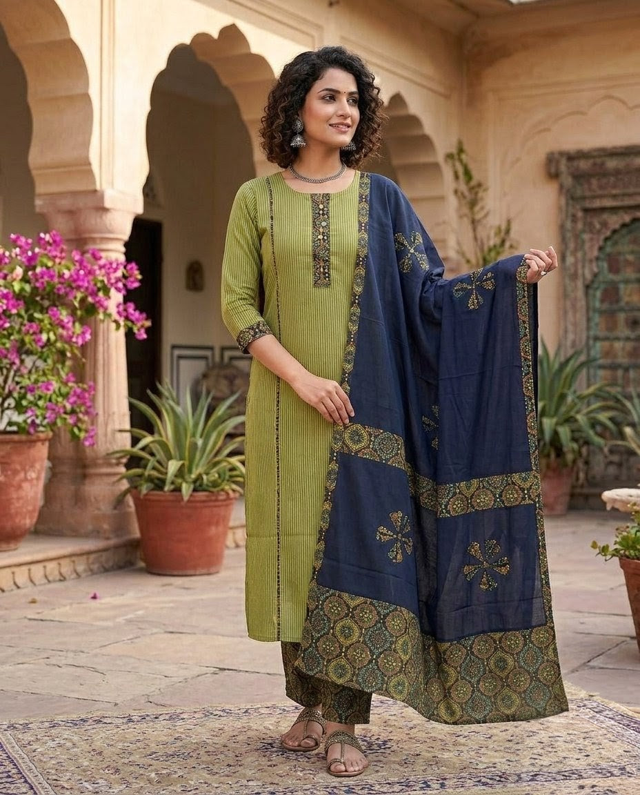 Applique ajrakh 3pc- cotton