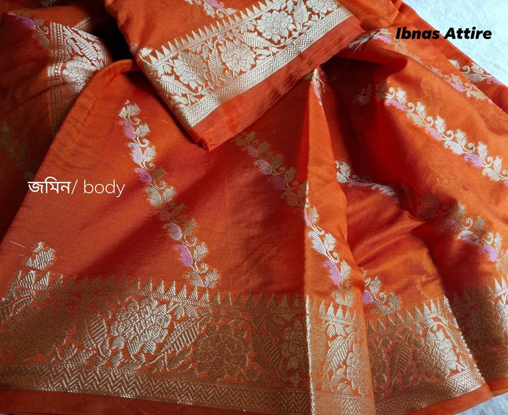 Banarasi Semi Silk Saree in Rich Rust Orange with Fine Zari Woven Design and Matching Blouse Piece