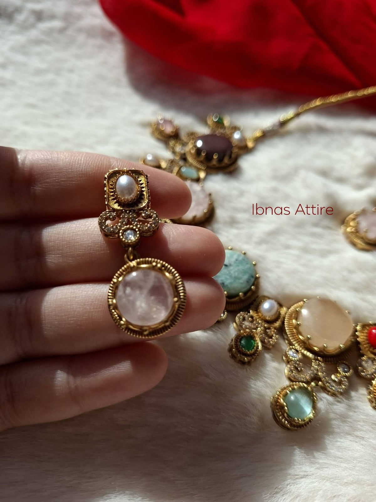 Antique Gold-Plated Multi-Color Semi-Precious Stone Necklace Set | Handcrafted Ethnic Statement Jewelry & Matching Earrings