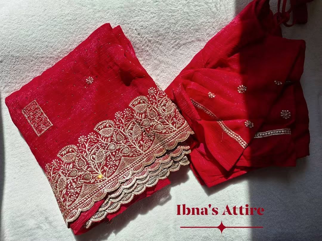 Designer Magenda Saree with Readymade Blouse | Soft Crunchy Fabric with Heavy Cutwork & Swarovski Work (Blouse Size- 40 )(Free Size Alteration Available From 38 to 42 Chest Size)