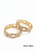 Exquisite Whitish Gold Kundan Bangle Set (1 Set = 2 Pieces)