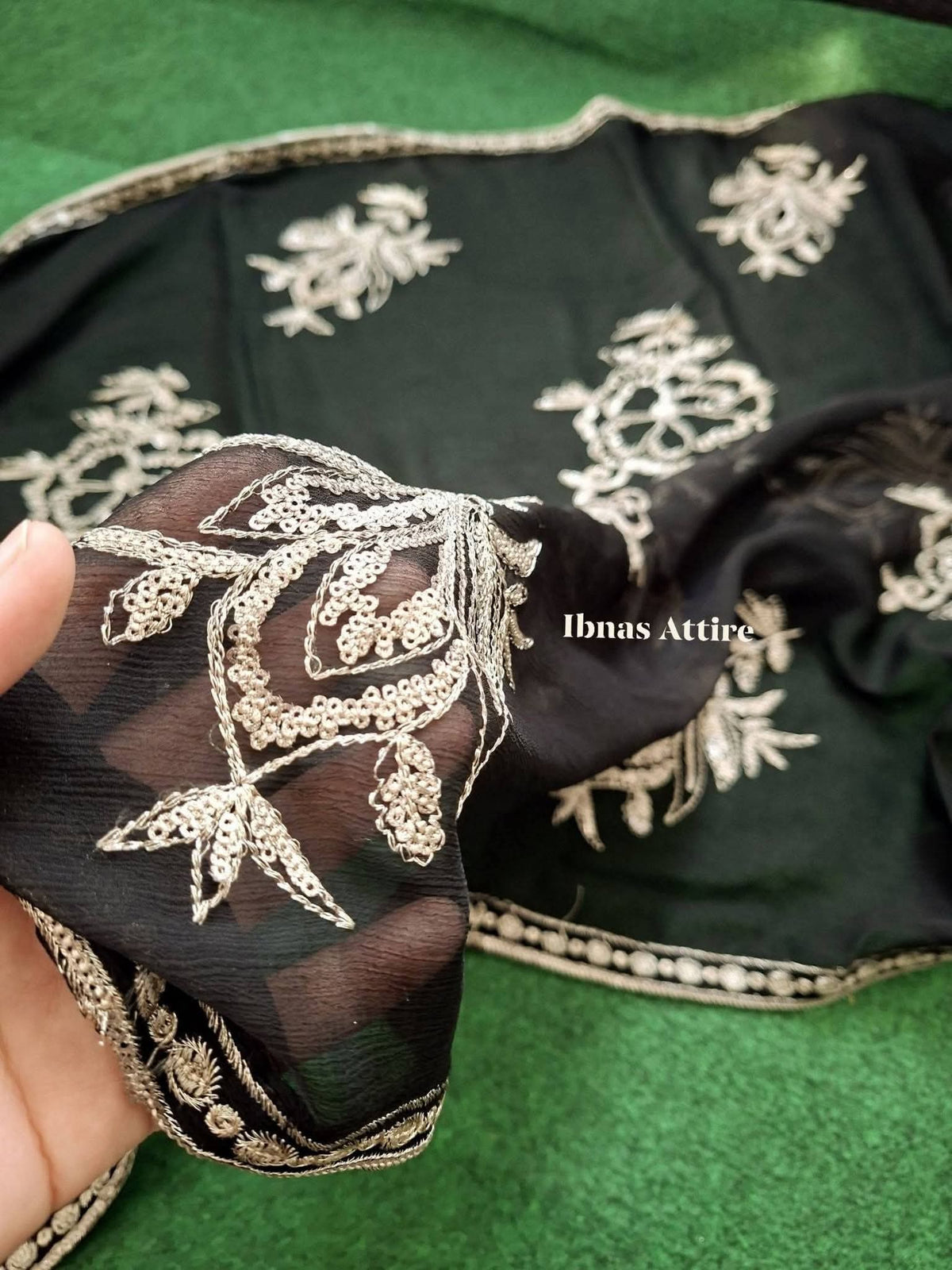Agha Jaan Designer Black Chiffon Sequins Embroidered 3-Piece Suit | Plus Size Festive Wear (Size- 46)