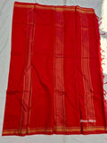 A mangalgiri red pure cotton saree on a white background.