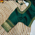 Ready-to-Wear Boutique Special Jasmin Silk Blouse with Sequence Embroidery, Puff Elbow Sleeves in Green- (Size-38)-(Free Size Alteration From 36 to 40 Size)