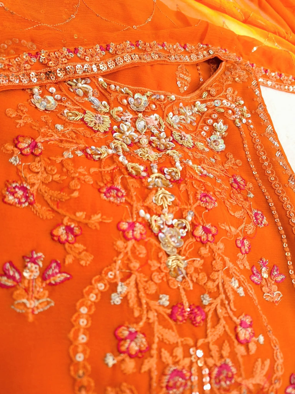 High-Quality 3-Piece Pakistani Chiffon Suit with Sequin, Spring & Stone Handwork |Festive Designer Wear