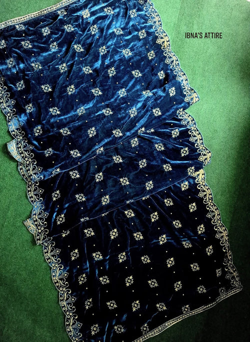 9000 micro velvet Cutwork shawl- Teal blue