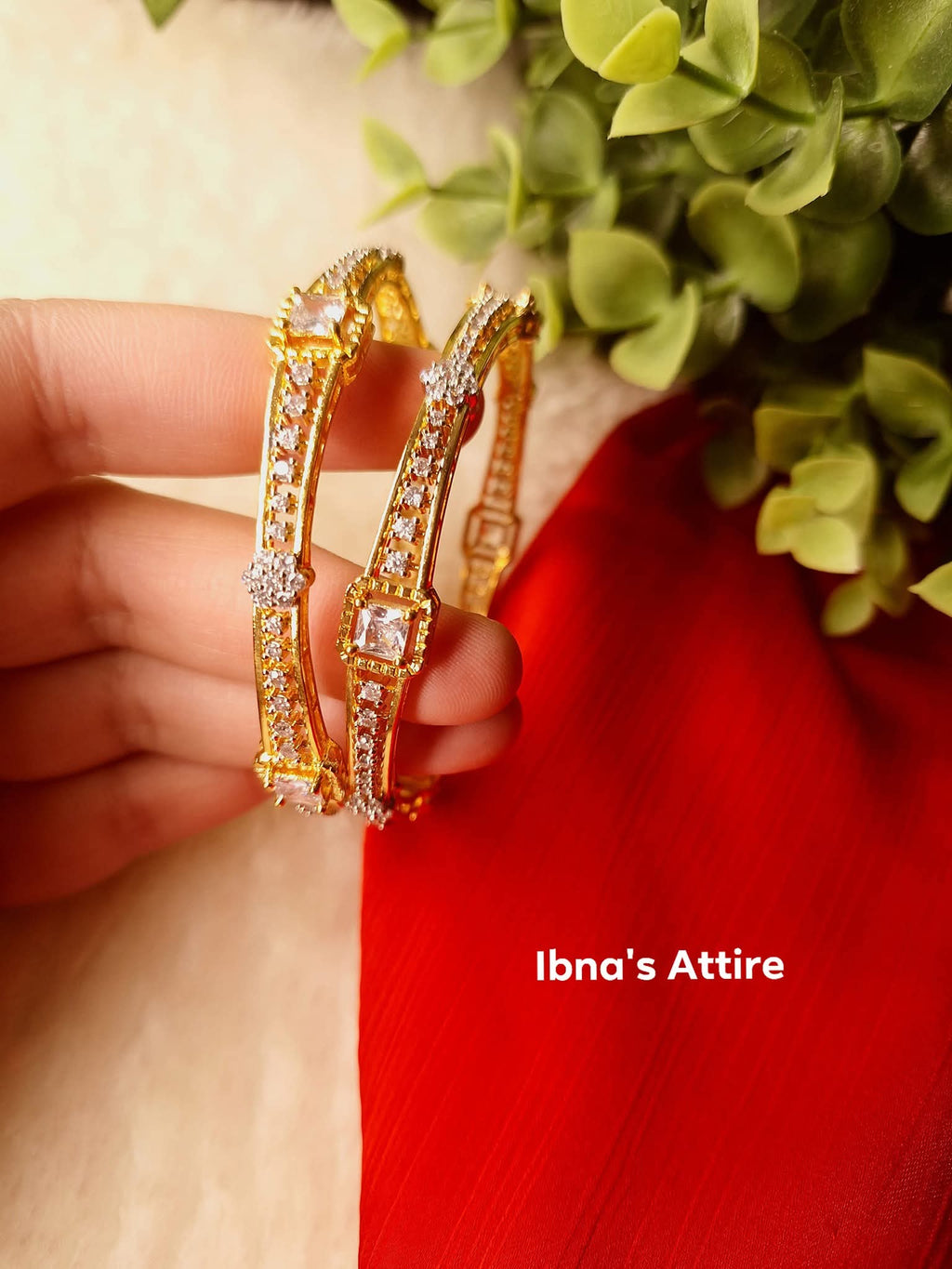 Gold plated American Diamond Bangles pair (size- 2.6)